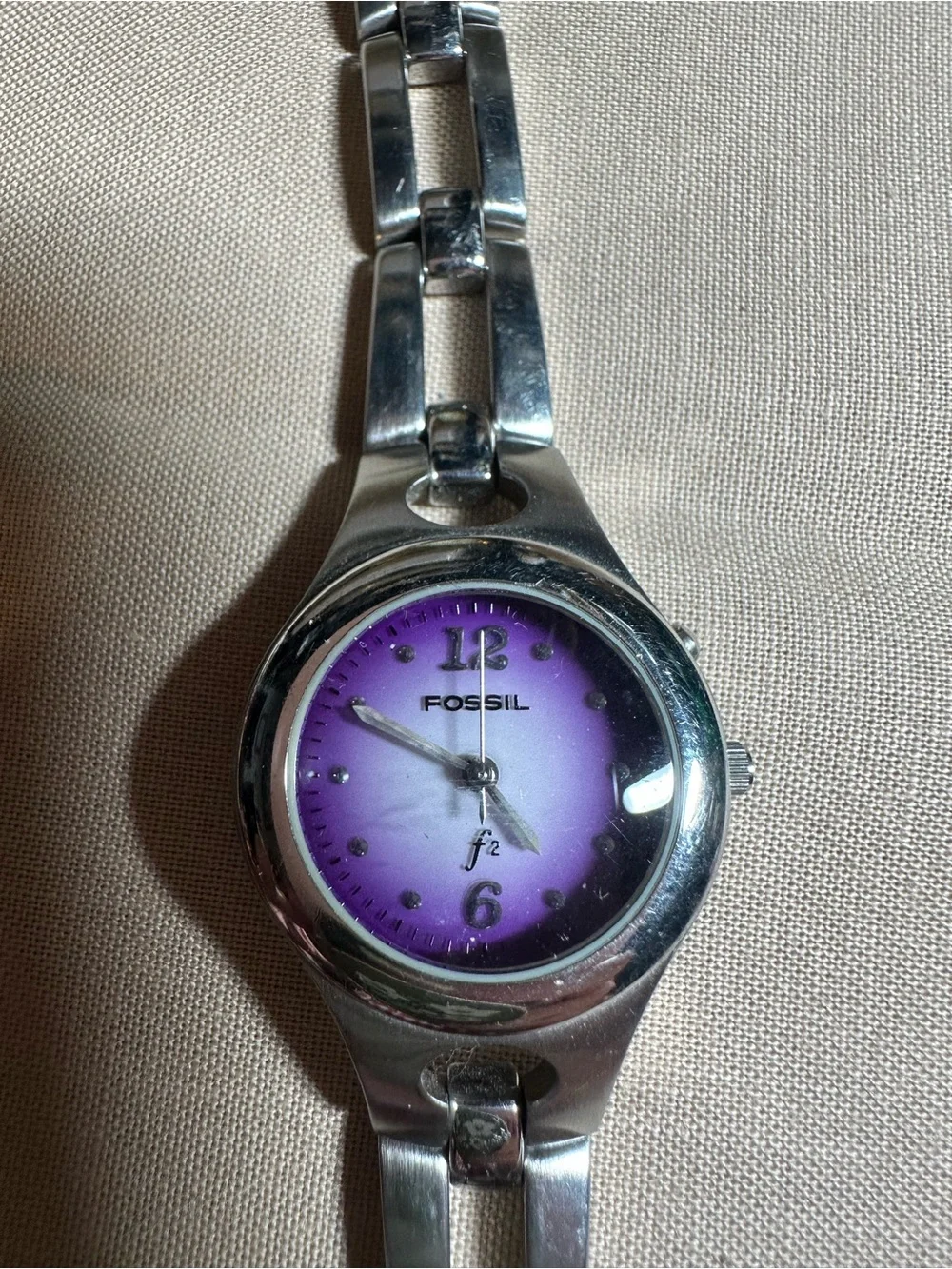 Fossil Silver Bracelet Watch with Purple Dial